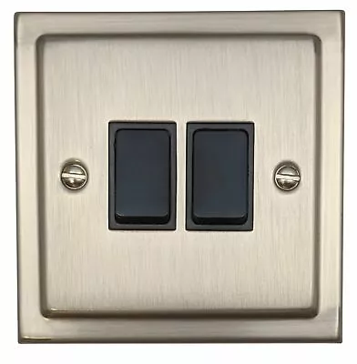 G&H TSN2B Trimline Plate Satin Nickel 2 Gang 1 Or 2 Way Rocker Light Switch • £14.85