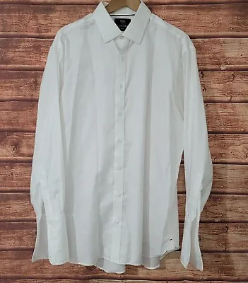 Mens M&S Dress Shirt White Neck 17 Sleeve 33 French Cuff Cotton Cutaway Formal  • £15.90