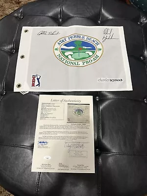 PHIL MICKELSON & CHARLES SCHWAB Signed Flag JSA COA! Pebble Beach HOF LIV Golf • $450