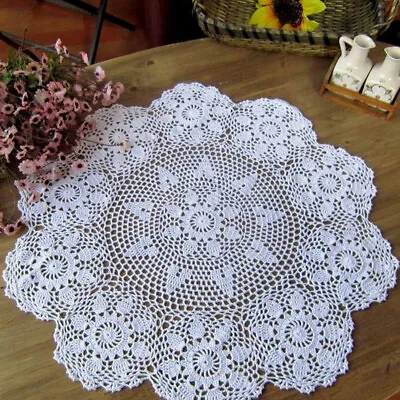 23  Vintage White Cotton Hand Crochet Flower Doily Round Lace Table Topper Mats • $14.39