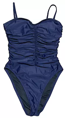 New J.crew Navy Blue Ruched Sweetheart One Piece Swimsuit Bf176 Size 4 • $29.99