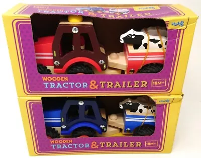 Majigg Wooden Tractor And Trailer Set 23cm - Wd286f Toy Vehicle Play Retro Farm  • £29.99