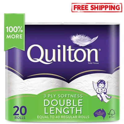 Toilet Paper 20 Rolls Deluxe Quilton 3 Ply Double Length Large Roll Tissue Bulk • $30.85