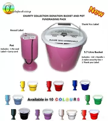 £13.25 • Buy Charity Collection Donation Buckets/boxes + Lids +  Labels + Security Ties