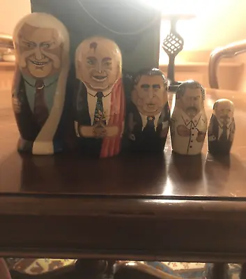 Vintage 5 Piece Russian Hand Painted Nesting Matryoshka Dolls Soviet Presidents • £25.99