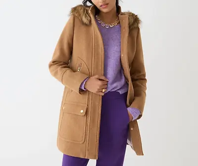 J.Crew Sz T2 Chateau Parka Italian Wool Stadium Cloth Heather Acorn Coat 2 $375! • $122.99