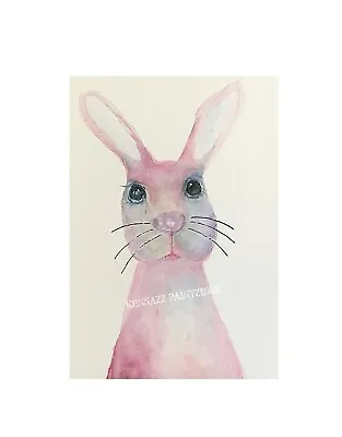 Painting Original Watercolour By Kenna Pink  Bunny Rabbit Sold Unframed  A6 • $26