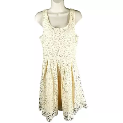 J Crew Factory Size 6 Swirling Lace Dress Ivory Fit Flare Steampunk Kawaii Cute • $19.99