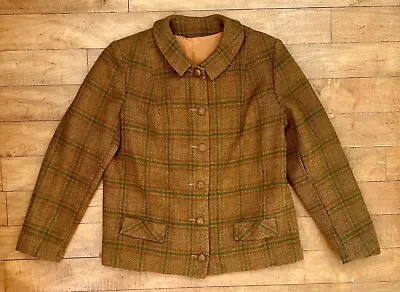 Vintage 1940s Wool Brown Plaid Cropped Coat • $46