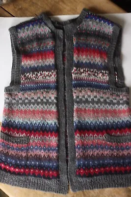 Hand Knitted Fair Isle Style Patterned Unisex Waistcoat With Pockets Medium Size • £25