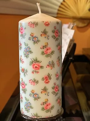 £6.99 • Buy CATH KIDSTON HIGHGATE DITSY Duck Egg HAND DECORATED PILLAR CANDLE 50hrs 15x7cm
