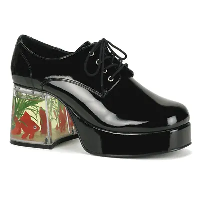 Black Platform 70s Pimp Daddy Disco Brady Bunch Costume Shoes Clear Fish Mens • $78.95