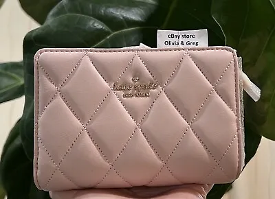 New Kate Spade Carey Medium Bifold Wallet Zip Light Pink Quilted Leather New • $152.16