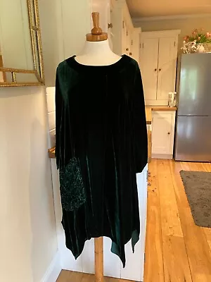 Stunning Grizas Silk Velvet Emerald Green Tunic Dress XL • £5