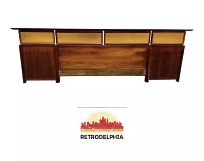 Mid-Century Modern Walnut & Cane King Size Headboard • $3250