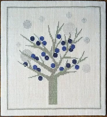 Completed Cross Stitch: DANISH TREE By EDITH HANSEN Blue Silver Green • $40