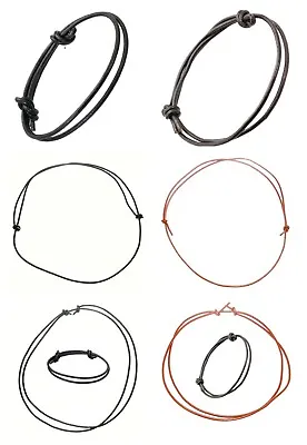 Mens Women Leather Cord Adjustable Sliding Knot Choker Necklace & Bracelet Gifts • £6.99