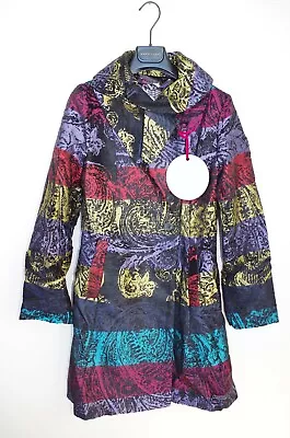€189 DESIGUAL Sz S ? COAT A-LINE STRIPED MULTICOLOR SPRING PATTERNED THIN NEW 21 • $140.58