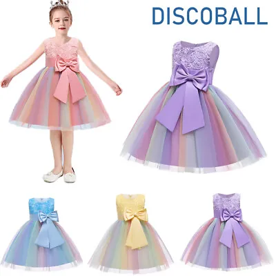 Kids Baby Flower Girls Party Rose Tutu Dress Wedding Bridesmaid Dresses Princess • £9.98