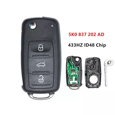 $12.51 • Buy 3B Flip Remote Key 5K0 837 202 AD 433HZ ID48 Chip For VW Beetle GOLF POLO CADDY
