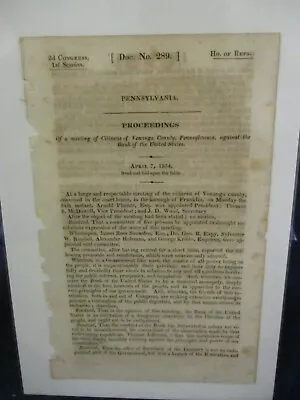 Government Report 1834 Venango County PA Meeting Opposing Bank Of United States • $22