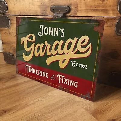 £11.99 • Buy Personalised Garage Sign Metal Vintage Workshop Shed Retro Shabby - 200x305mm