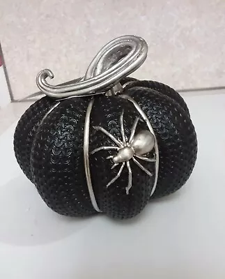 Gorgeous Black Cable Knit Textured Martha Stewart Pumpkin With Silver Spider NEW • $39