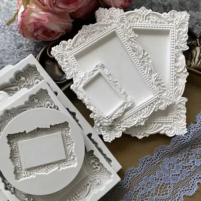 3pcs Frame Silicone Mold Food Safe Vintage Scrolls Epoxy Resin Plaster Mould • $12.99