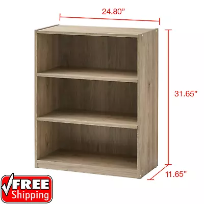 3 Shelf Wood Bookcase Wide Storage Display Book Bookshelf Adjustable Shelving • $29.80