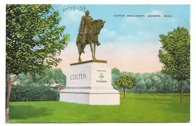 Monroe Michigan MI  Postcard Custer Monument • $3.35