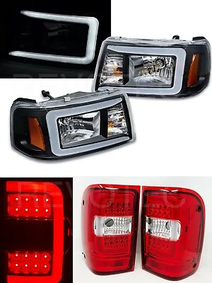 2001-2011 Ford Ranger C Bar Headlights Black & LED Tail Lights Red • $346