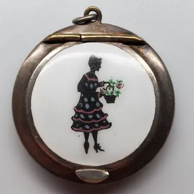 Antique Locket Enamel Polka Dot Dress Woman Pendant Vintage Picture Hidden Art • $159.99