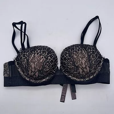 Victoria's Secret 34A Very Sexy Multi-Way Multiposition Black Lace Wired Bra T2 • $14.99