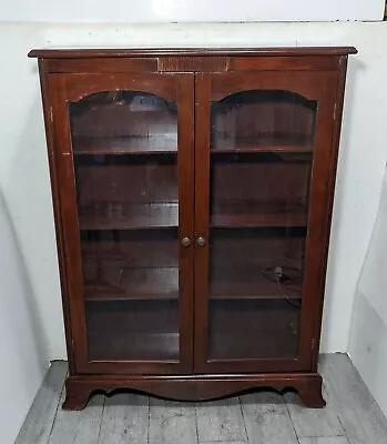 Vintage Mahogany Wood Chippendale Glass Display China Cabinet W Doors Shelves • $517.50