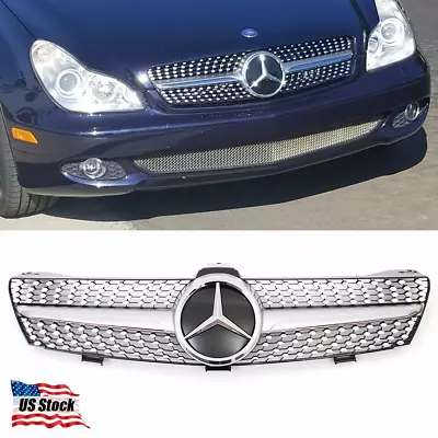 Chrome Diamonds Style Grille W/Emblem For Mercedes Benz CLS-Class W219 2005-2008 • $88.22