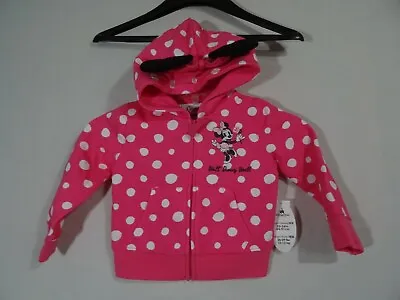 Disney Parks Minnie Mouse Pink Polka Dot Ear Hoodie Sweatshirt Jacket 2T NEW • $31.49