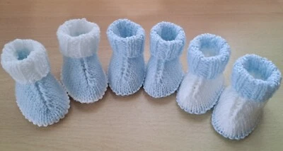 £5 • Buy 3 Pairs New Baby's Hugg Inspired Booties. Newborn.Hand Knitted. Blue / White. 