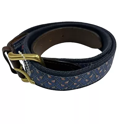 Vineyard Vines Lacrosse Sticks Woven Canvas & Leather Belt Navy Blue Sz 34 • $19.99