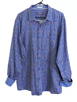 Johnston & Murphy Button Up Shirt Martini Cocktail Blue Long Sleeve Size XXL • $24.95