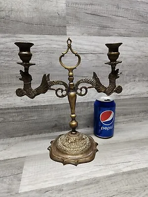 $45 • Buy Vintage 11-1/2  Ornate Brass Chinese Dragon Candelabra With 2 Candle Holder