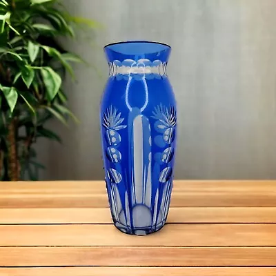 Val Saint Lambert Vintage Rare Belgium Cut To Clear Cobalt Blue Beautiful Vase • $69.99