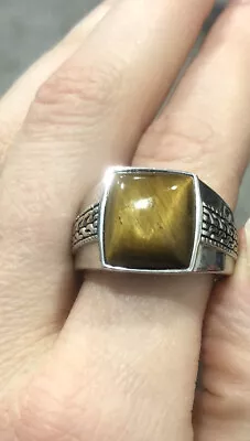 SHR Jewelry Group Tiger’s Eye Sterling Silver Mens Ring Big Stone Celtic.￼ TT • $94.50