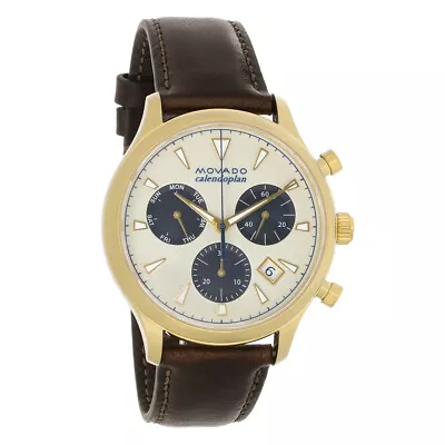 Movado Heritage Calendoplan Mens Chronograph Gold Tone Quartz Watch 3650007 • $477