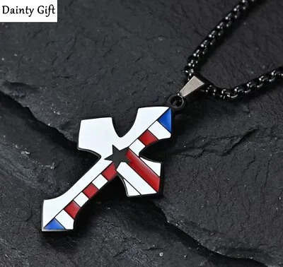 DAINTY Men / Women Titanium Stainless Steel American Flag Cross Necklace 23.5  • $18.50
