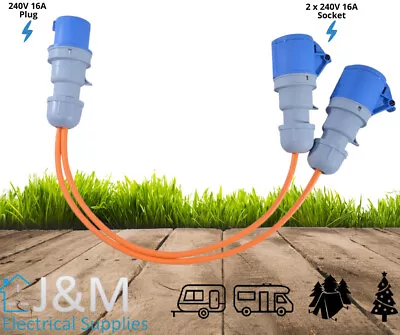 16 AMP To 2 X 16 AMP Sockets 2WAY Orange Splitter 240V Caravan Hook Up Power 16A • £19.49