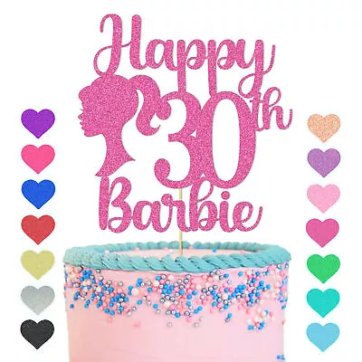 Personalised Barbie Cake Topper  Name Age Custom Glitter Party Decor Made In UK • £2.83