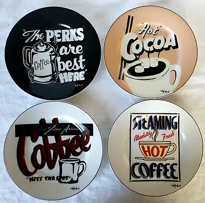 Marty Mummert Santa Barbara Ceramic Design Diner Coffee Themed Plates Set Of 4 • $26