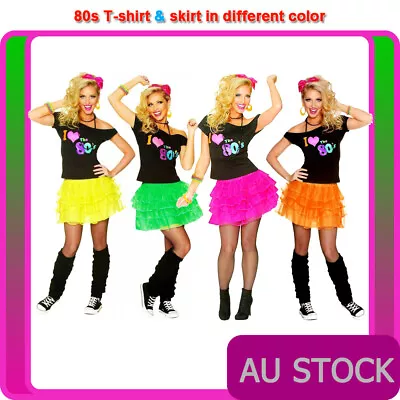 Womens I Love The 80s T-shirt Skirt Costume 1980s Dance Party 80's Fancy Dress • $39.89