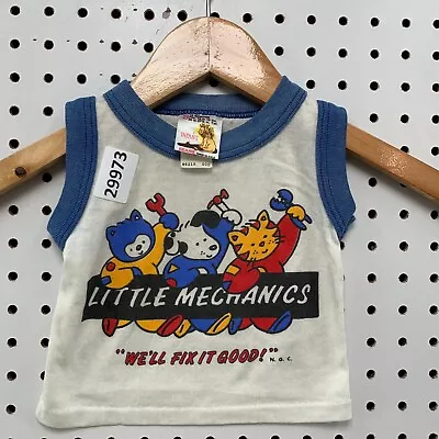 Vintage 80s Sears Little Mechanics Toddler Tank Shirt Boys Size 12M USA 9x10 • $32.25