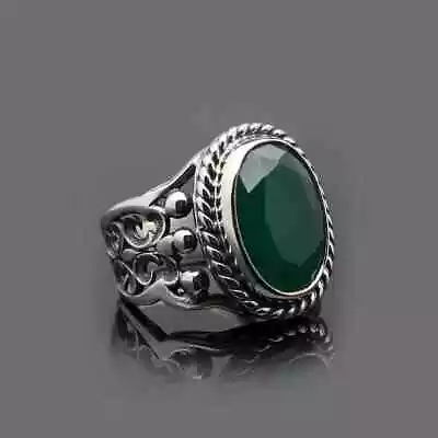 Natural Emerald Zircon Green Color Oval 925 Sterling Silver Gems Men Ring G-70 • $75.86